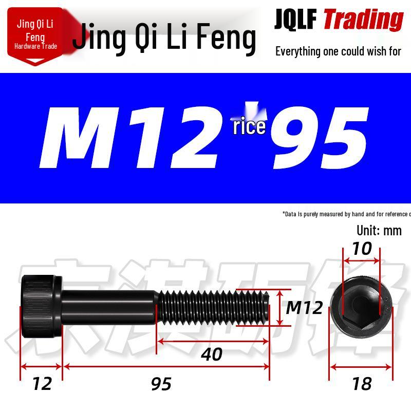 Hex Socket Head Cap Screw, Half Thread, M12-M18, High-Strength, Blackened Cylindrical Head, Knurled Bolt