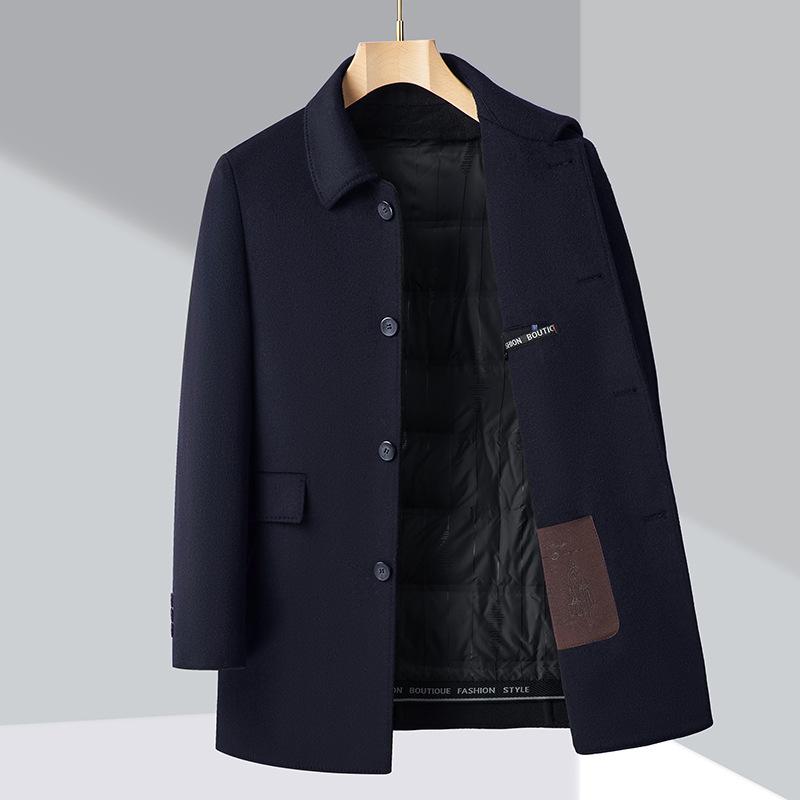 Winter thickened down liner removable double-sided cashmere coat men's mid-length woolen coat for middle-aged and elderly dads