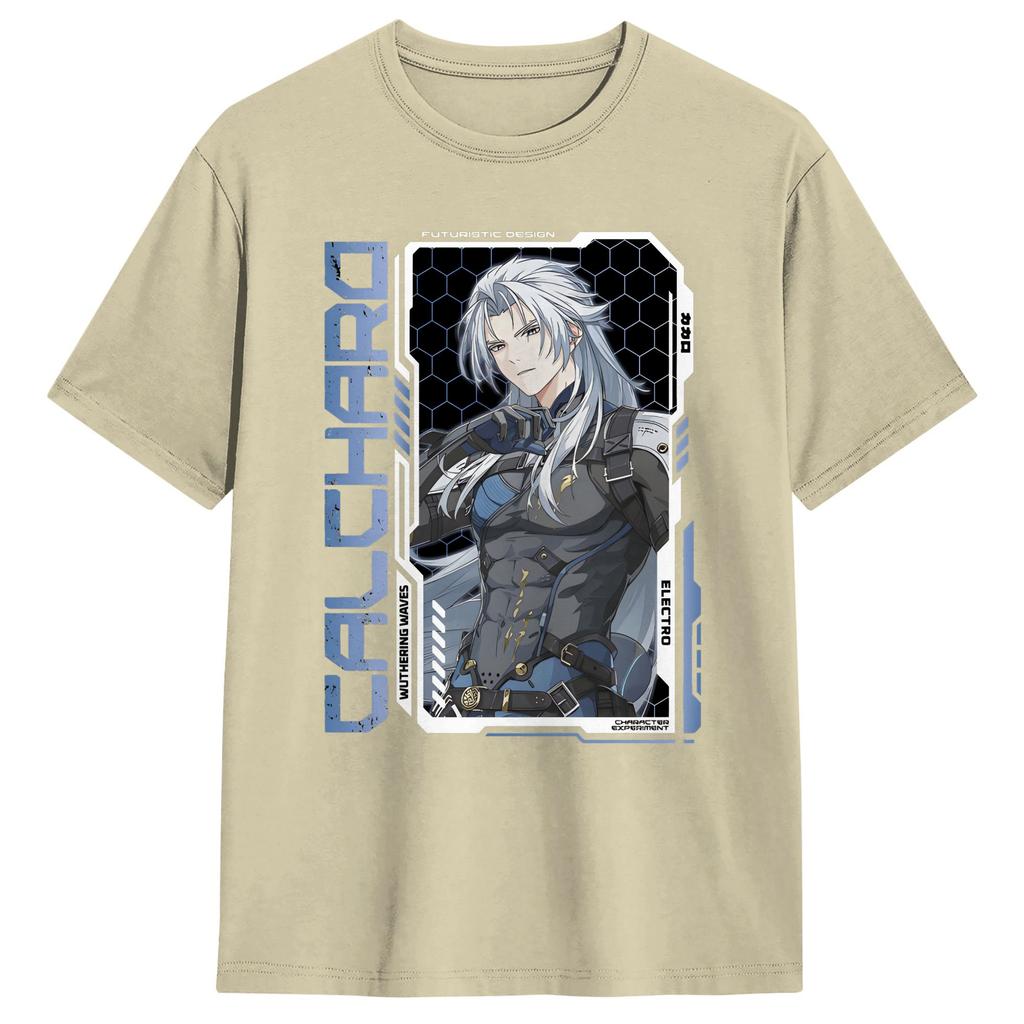 Unisexs Tshirts Wuthering Waves Characters Vintage Cotton Tee Shirt Short Sleeve Calcharo T Shirts Round Collar Clothes Plus Size