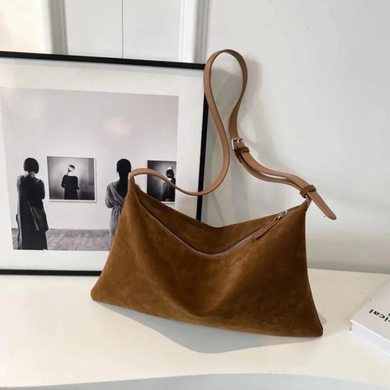 Solid PU Mirad Retro Large Capacity Suede Shoulder Bag for Women 2026 High Quality Versatile Commuting Women's Crossbody Bag