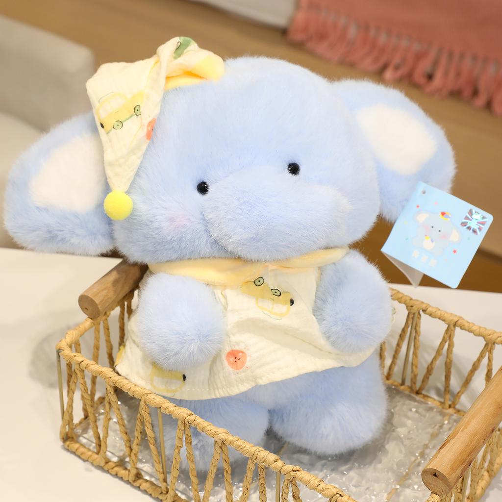 Blue Elephant Gentle Plush Toy Adorable Animal Pajamas Elephant Stuffed Plushies Dolls 1st 2nd 3rd Birth Date Gifts Designed For Girls Babyshower
