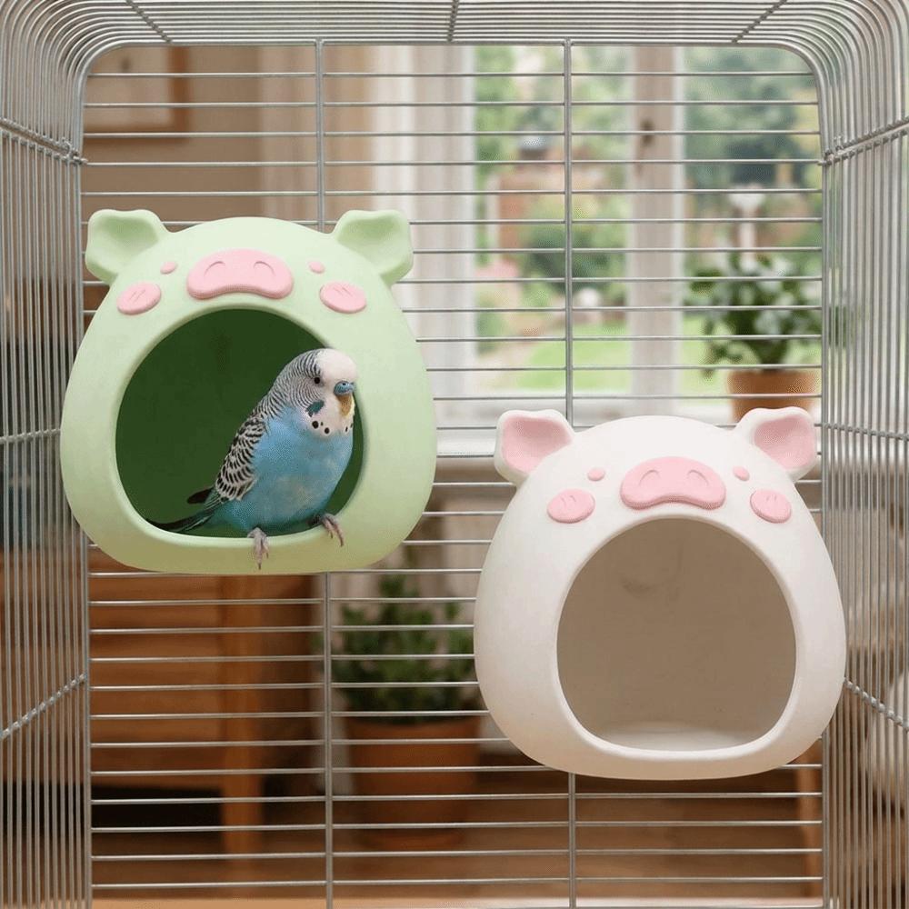 Cartoon Bird Breeding Nest Pig Shape Plastic Pet Habitat Bite Resistant Wear-resistant Hanging Hamster House Birdcage