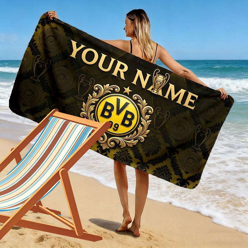 Custom Name,Borussia Dortmund Print Beach Towel, Large Soft Quick Dry Towel for Beach Camping Swimming