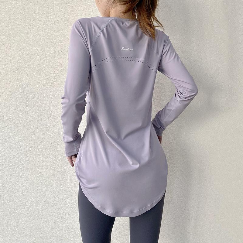 Długi Oddychający Długi Rękaw Joga Okrągły Dekolt Dopasowana Bluza Damska Bieganie Fitness Joga Bluza Koszulka