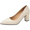 Kvinner søte spisse beige høykvalitets vår- og sommersko uten lisser med firkantet hæl for kontor sapatos femininas ab574