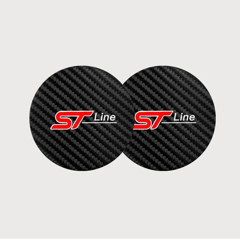 

New 2026 Car Sticker 2Pcs Carbon Fiber Coaster Car Water Cup Anti-slip Pad Mat Auto Interior For Ford Focus Fiesta Mondeo Transi