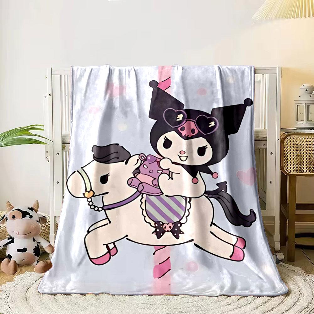 A cute character on a carousel horse holding a small purple teddy bear. for all seasons blanket lunch break throw gift 80cm x 120cm