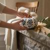 Stitched Material Pumpkin with White Base Thanksgiving Floral Stem Halloween
