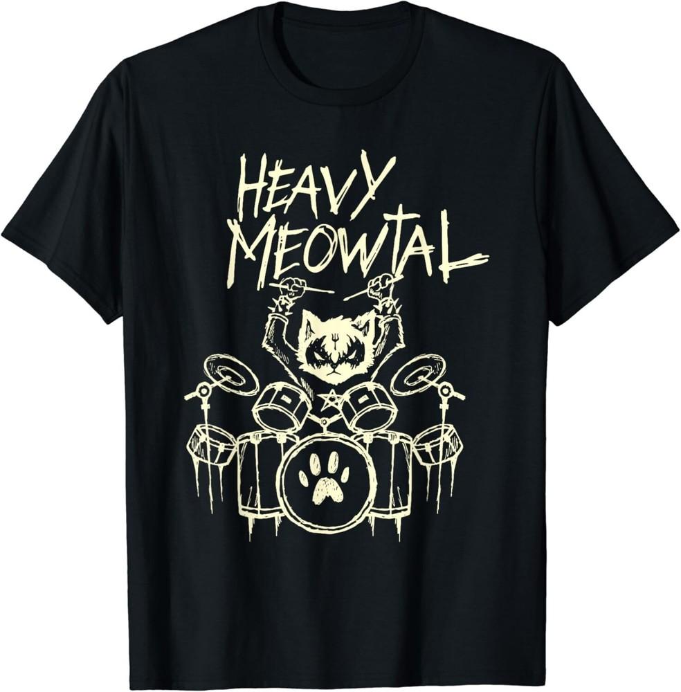 

Heavy Metal Headbanger Gift Drummer Cat Playing Drum Meowtal Gift Unisex T-Shirt 3XL