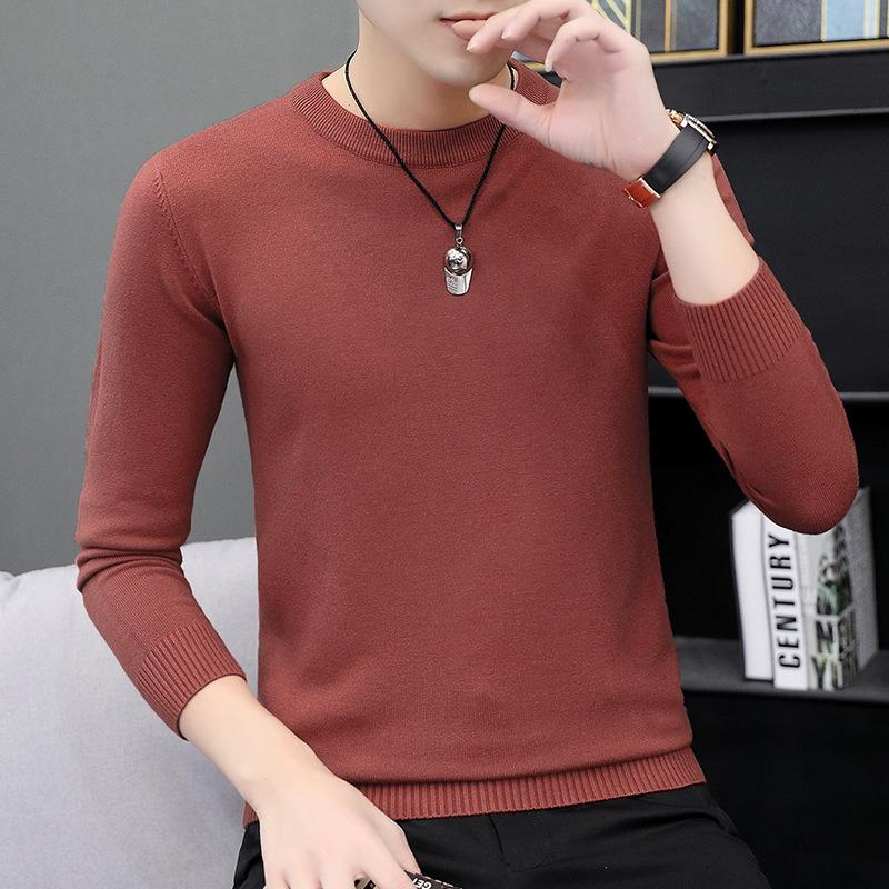 

Men s Round Neck Sweater Autumn and Winter Large Size Loose Knitted Sweater Solid Color Inner Long-sleeved Bottoming Shirt Keep Warm Top M