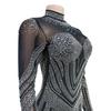 European & American Fashion Women's Solid Color Mesh Rhinestone Long Sleeve Mini Dress