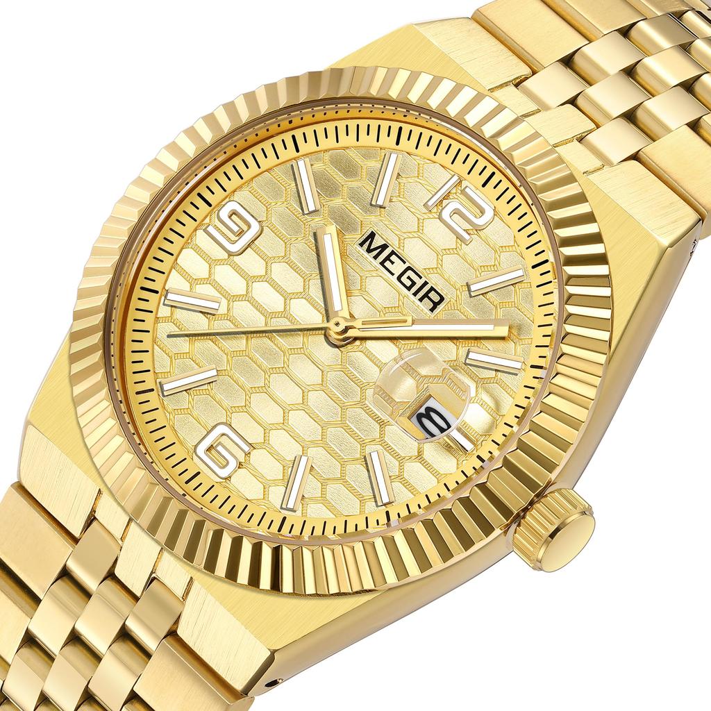Megir Large Dial Business Leisure Watch Stainless Steel Waterproof Luminous Man Wristwatch Clock Auto Date Gift for Men Reloj Hombre 1101