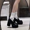 Increase British Style High Heel Thick Heel Women's Single Shoes Women's Outer Wear 2025 Spring and Summer Fashion Platform French Retro Single Shoes