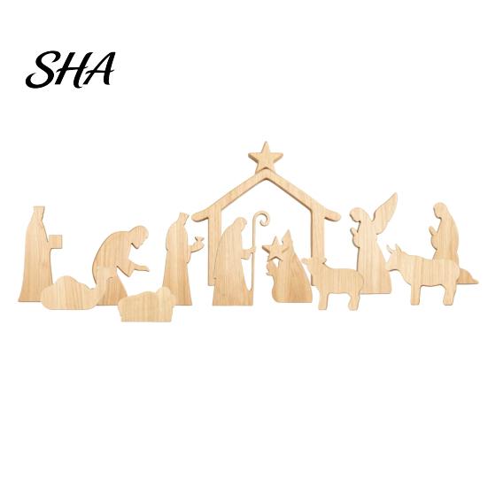 Festive Table Centerpieces for Christmas 13Pcs Wooden Nativity Scene Set, Mini Holy Family Figurines, Set Tabletop Manger Decorations Christan Indoor