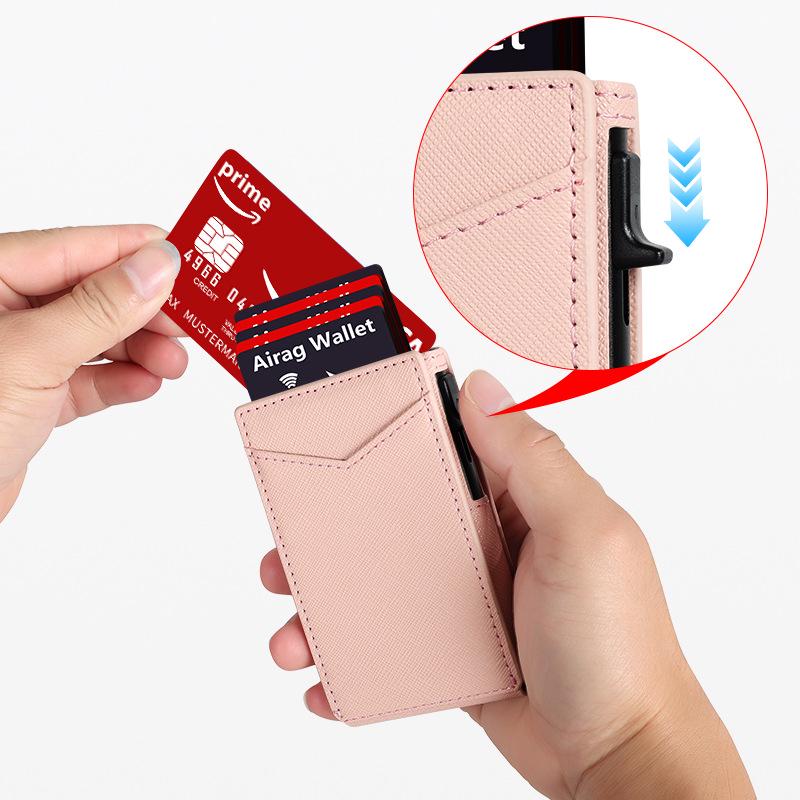 RFID Shielding Leather Wallet: Minimalist Metal Card Holder for Women