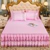 3pcs Set Soft Lace Bed Skirt King Queen Size Bedspread Solid Color Luxury Princess Romantic Bed Spread with Pillowcase