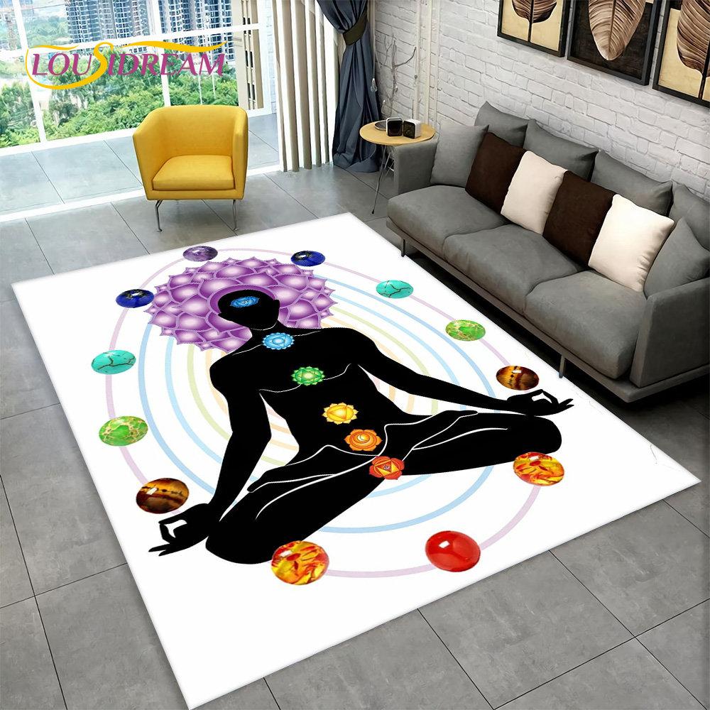 Rainbow 7 Chakra Mandala Bohemia Area Rug,Carpet Rug for Living Room Bedroom Sofa Doormat Decor,Yoga Soft Non-slip Floor Mat