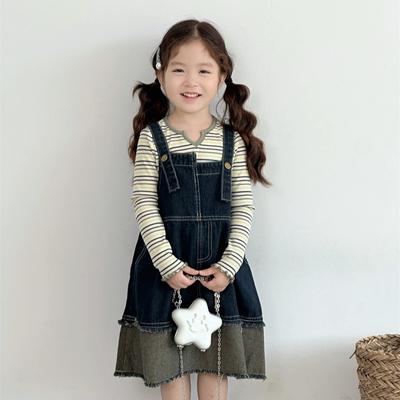 Spring and Autumn New Girl's Retro Casual Denim Strb Dress