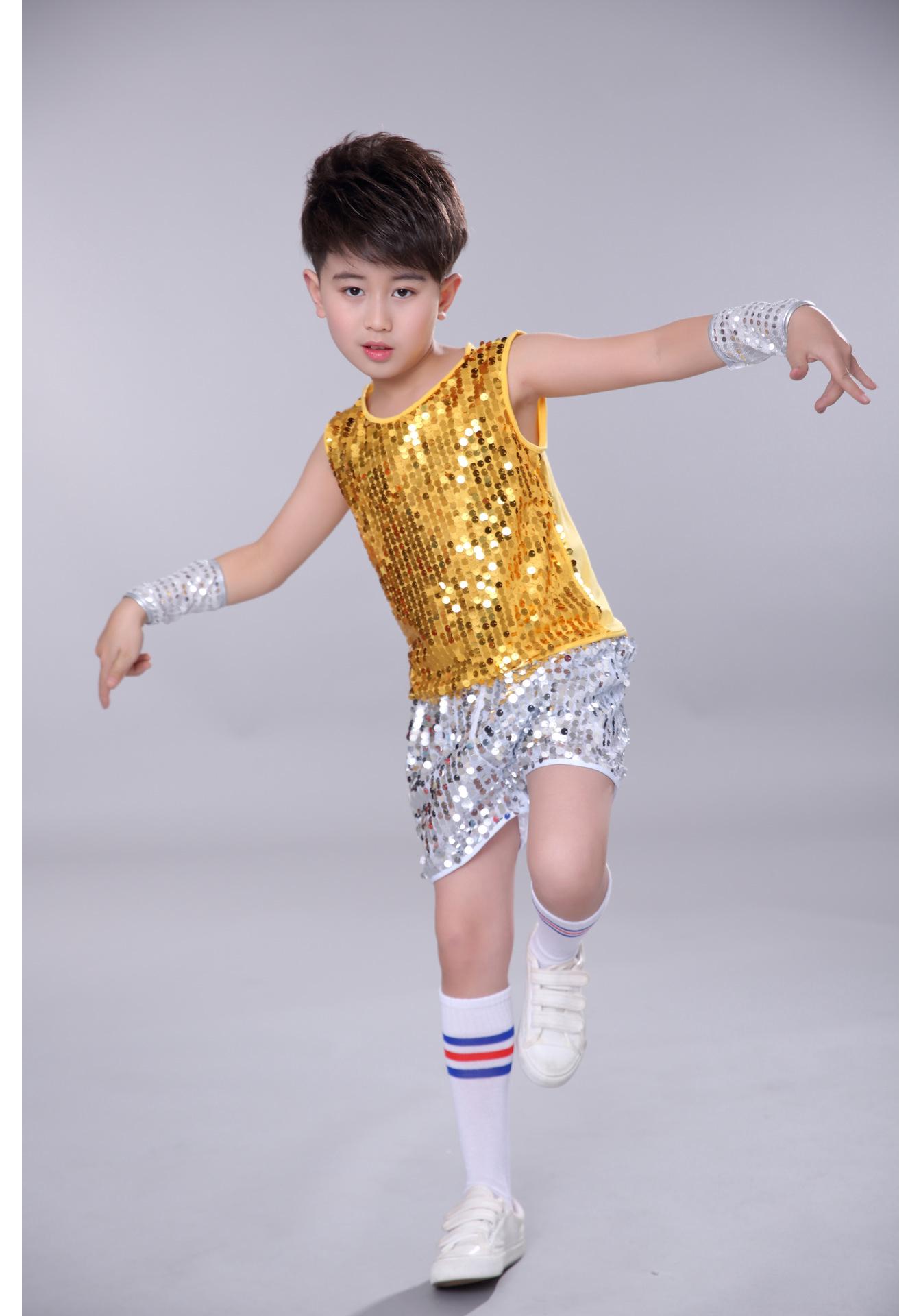 

June 1st Girls Sequin Jazz Hip Hop Dance Costume Set for Stage Performance 120 cm жёлтый