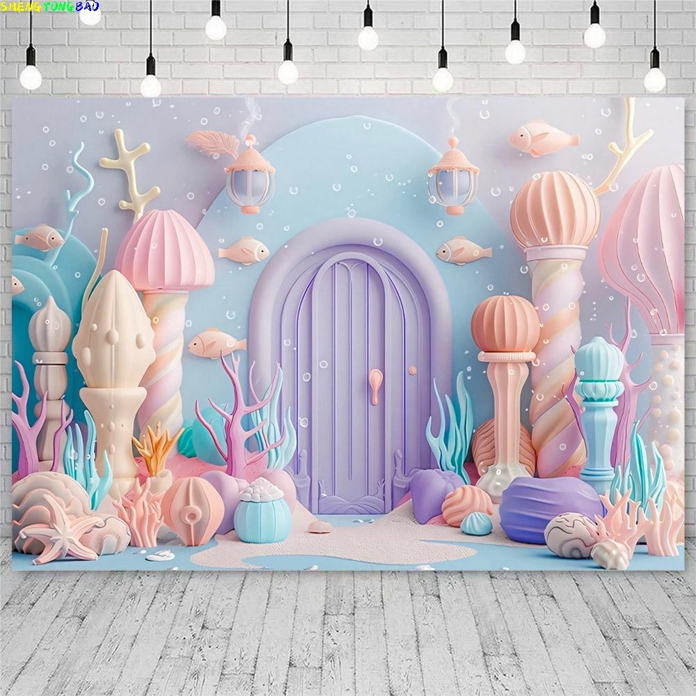 Underwater World Castle Theme Sea Shell Fish For Birthday Party Baby Shower Baby Portrait Photography Background Photo Studio