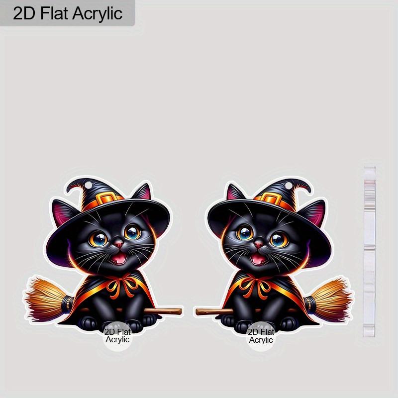 [JIT]2D Flat Acrylic Halloween Witch Broom Black Cat Dangle Earrings Women's Halloween Witch Hat Accessories Charms Jewelry Gifts