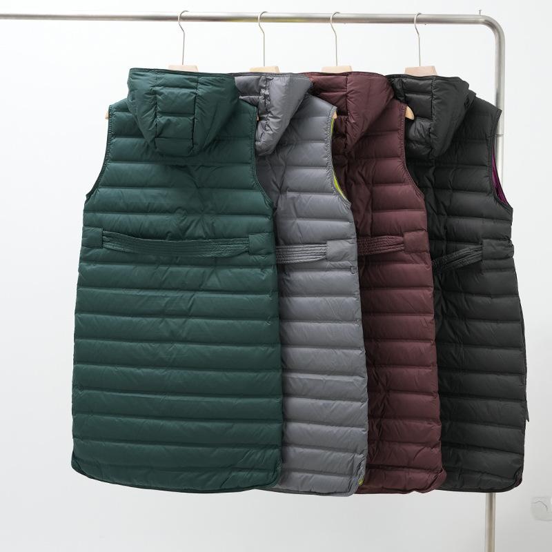 Plastic Down Jacket Vest Women's Long Over-the-knee Fashion Versatile Sleeveless Hooded Vest Waist Down Vest Jacket