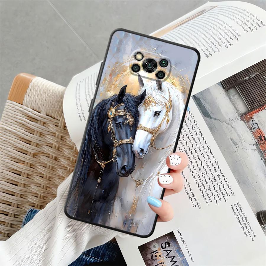 

Animal Horse Pattern Black Soft Phone Cover Case for Xiaomi Poco C71 F3 M3 M4 M7 Pro C75 C40 M5 C61 C50 X3 X4 X5 X7 Pro F1 Poco C61