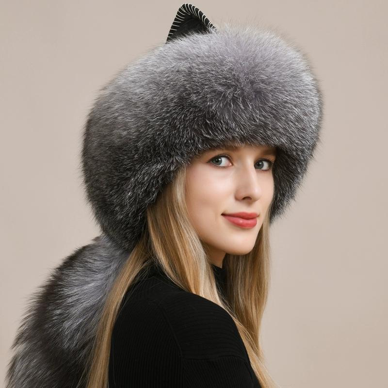 Fox fur hat female male winter northeast ear protection warm genuine leather Mongolian hat ethnic style fur hat female winter