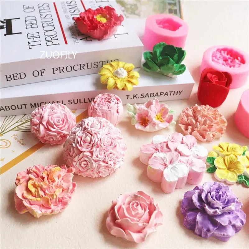 3D Rose Flower Moulds DIY Fondant Chocolate Cake Mold Plaster Work Clay Resin Soap Silicone Mold Cake Decoration Baking Tools