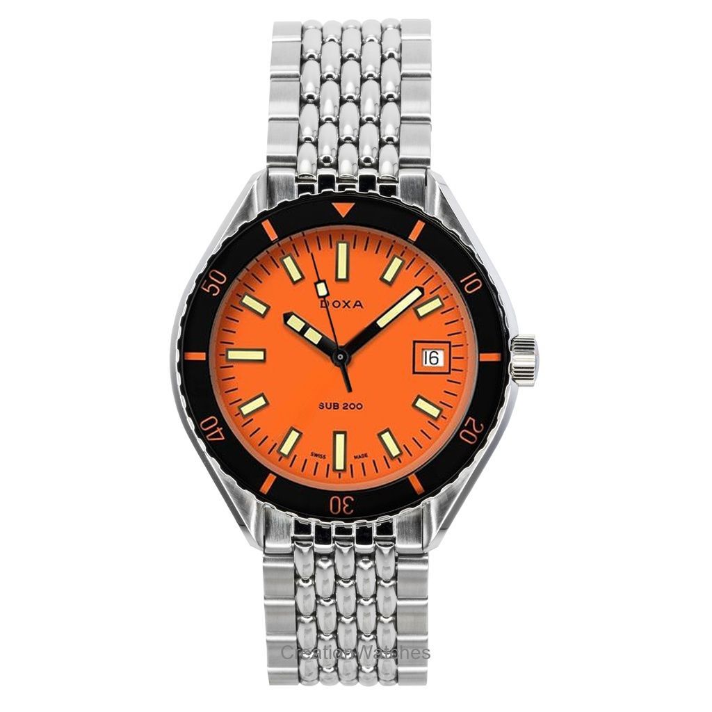 Doxa SUB 200 Profesjonell Rustfritt Stål Oransje Skive Automatisk Dykkerklokke 799.10.351.10 200M Herreklokke Med Ekstra Rem