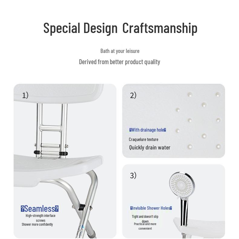 Foldable Non-Slip Bath Stool with Backrest for Elderly, Pregnant, or Shower Use.