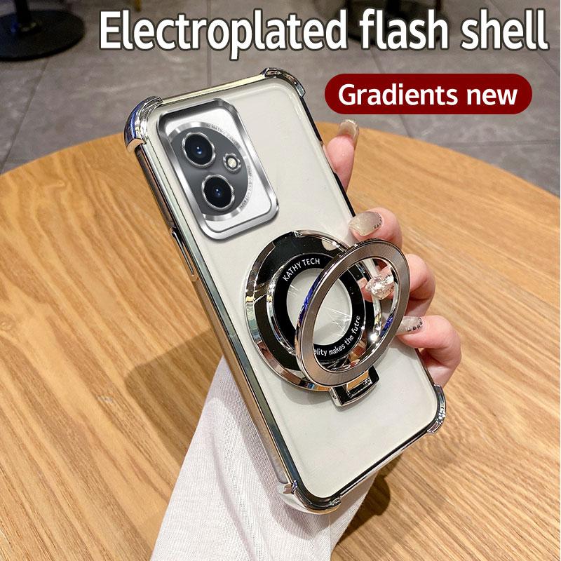 For Honor 100 Case Honor 100 Cover Honor 100 Luxury Plating Shockproof Magnetic Bracket Magsafe Clear With Holder Stand