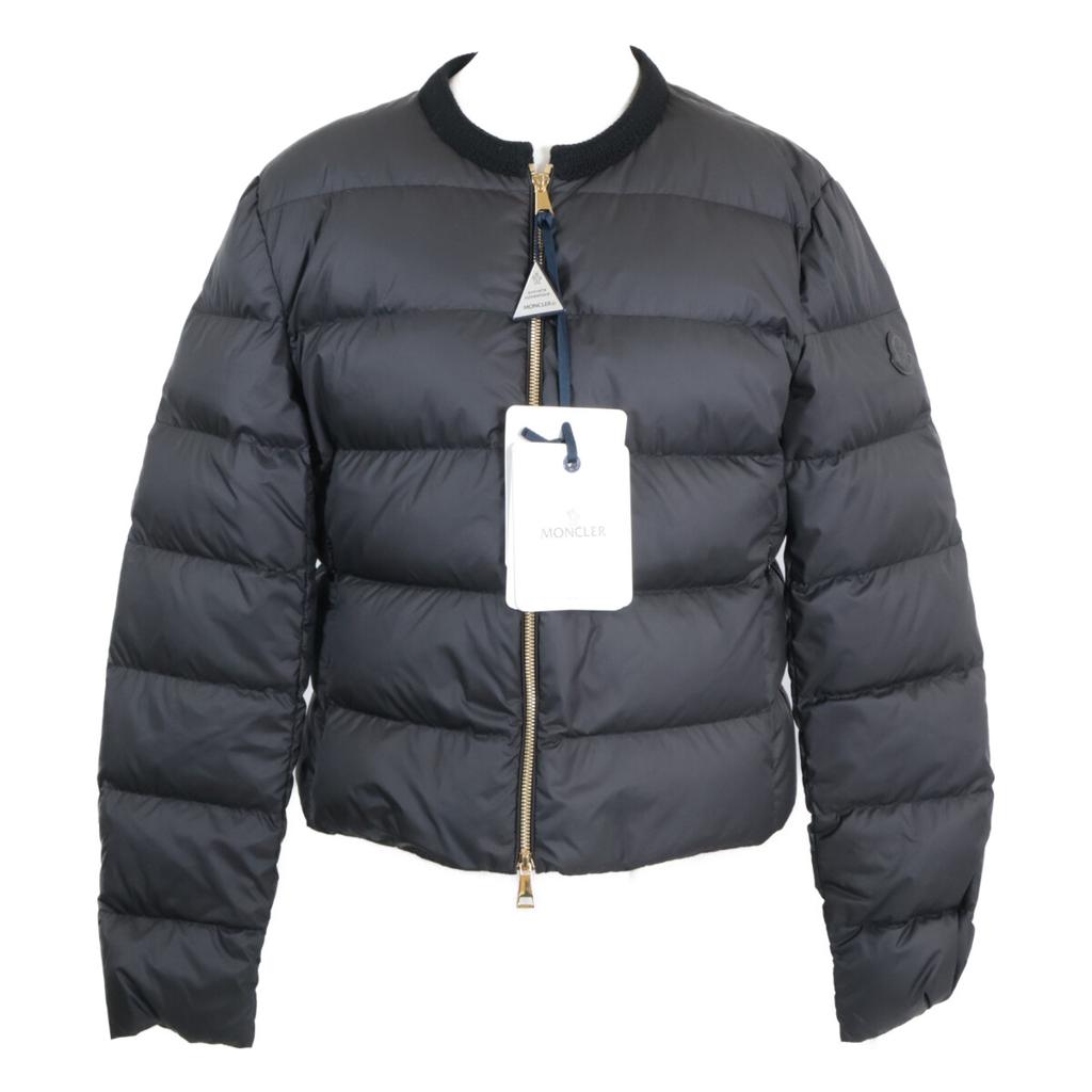 MONCLER 2015 MAUVEZIN Leather Logo Patch Knit Collar Short Down Jacket Jacket 3 blackUsed