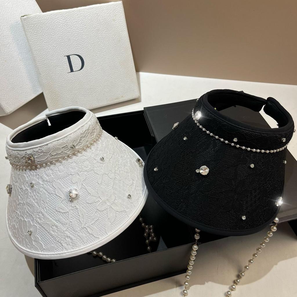 Hot-selling Light Luxury Rhinestone Sweet Lace Empty Top Hat Summer Outdoor Travel Sunscreen Sunshade Topless Sun Hat