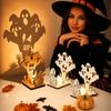 Wooden Material Wooden Candle Holder Shadow Projection Design Halloween Candlestick  Indoor Decor