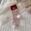 Female Autumn and Winter Bowknot Polka Dot Striped Cloth Logo New Year's Year Red Tube Pile Socks