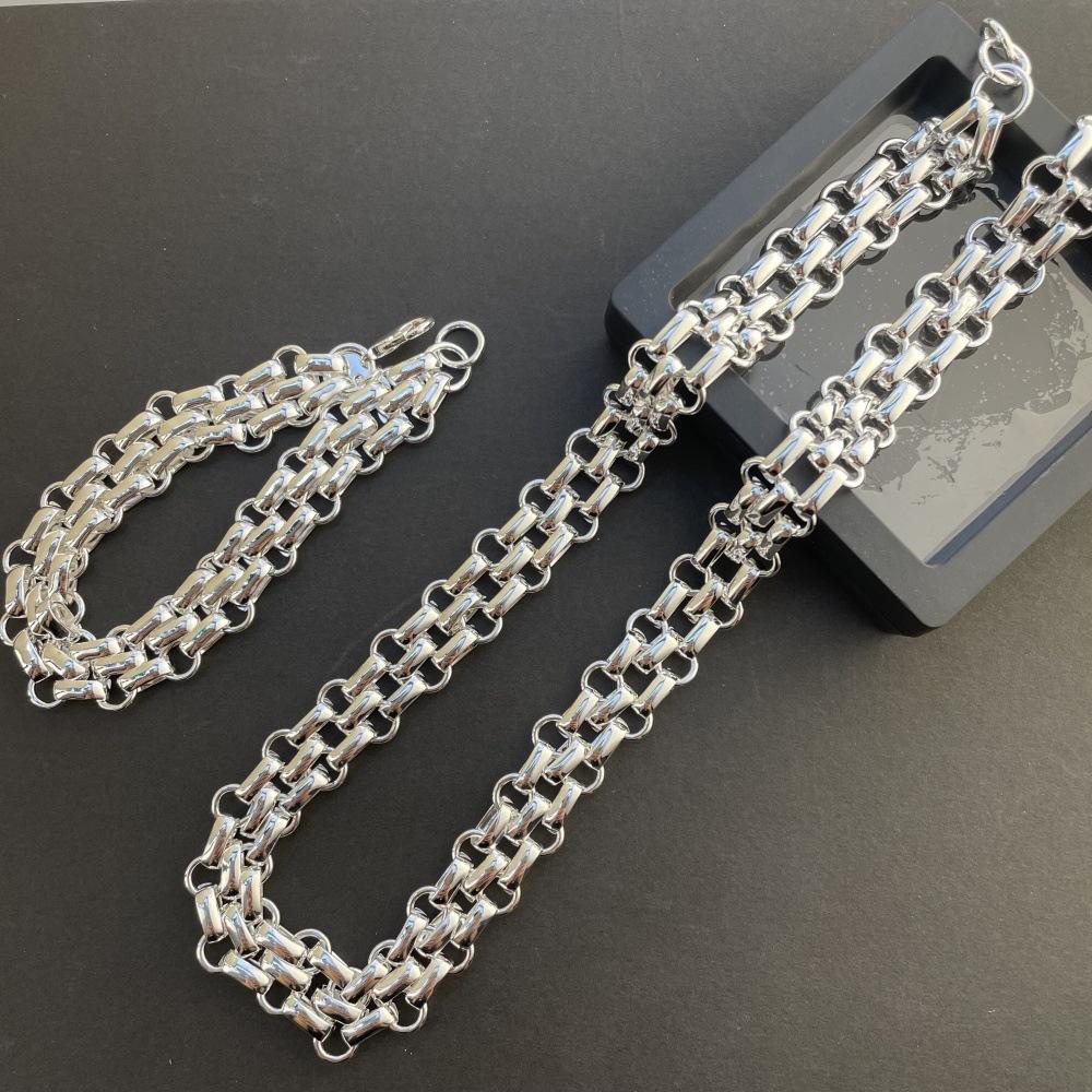 925 Sterling Silver Jewelry Fashion Trend Three-Row Bracelet Necklace Set Birthday Anniversary Gift