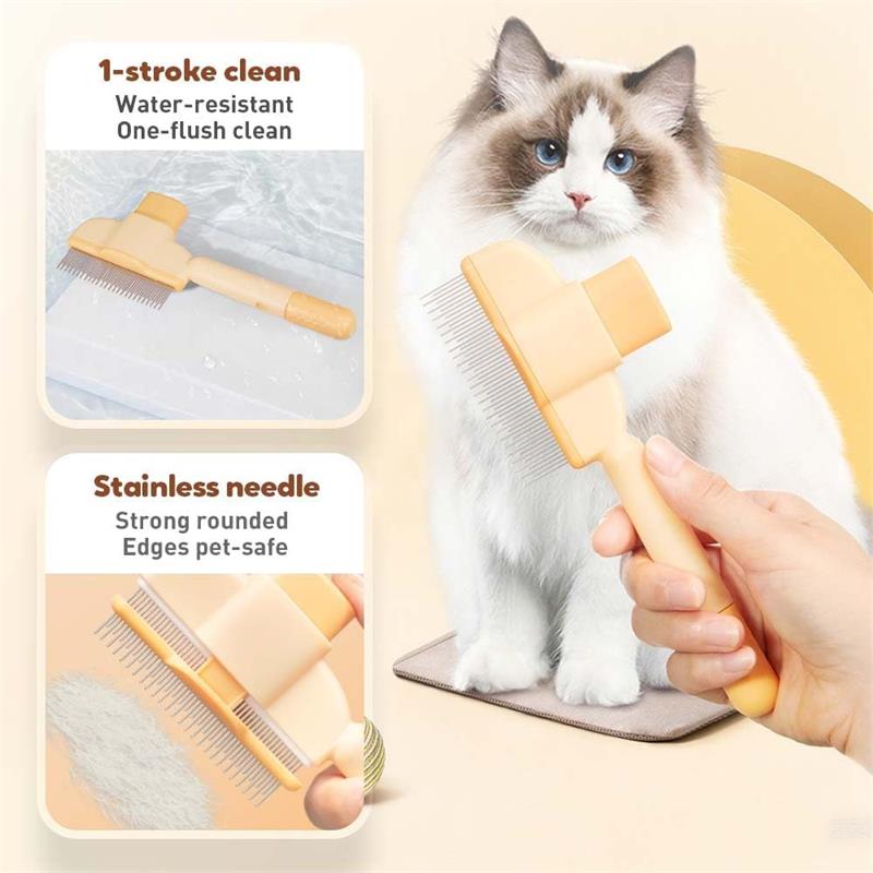 Pet Comb with Long & Short Stainless Steel Metal Teeth for Shedding and Tangles, Durable Self-Cleaning Cat Comb for Grooming with Release Button