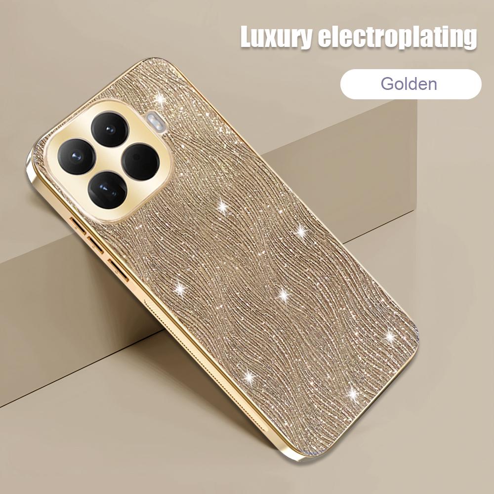Luxusný trblietavý vlnitý PU kožený kryt na telefón pre Xiaomi 17T Pro 17 Pro 15T Pro Galvanizovaný mäkký rám Nárazuvzdorný ochranný kryt Xiaomi 17T Pro zlatá
