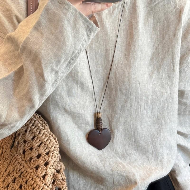 Retro Chinesischer Stil Kreis Anhänger Halskette für Damen - Leichter Luxus Pullover Kette, Herbst/Winter Accessoire