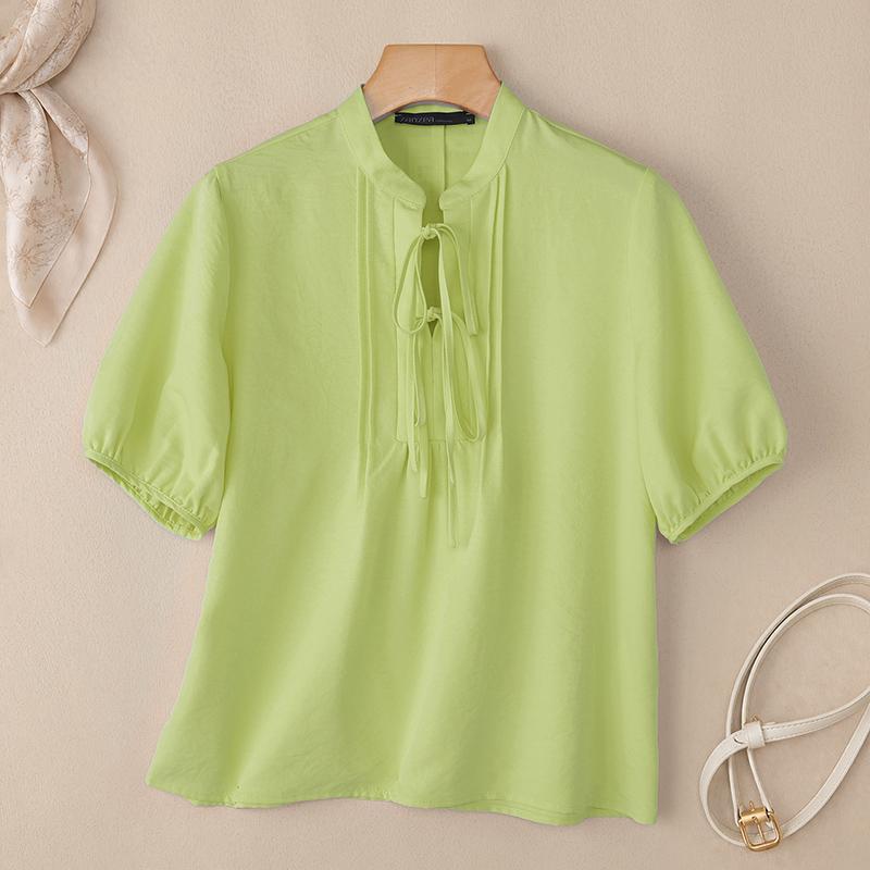 ZANZEA Blusa da donna casual a girocollo, tinta unita, manica corta larga