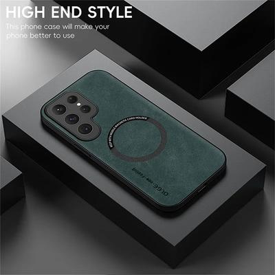 Luxury Leather Shockproof Case For Samsung Galaxy S25 S24 S23 S22 Ultra S21 Plus FE For Magsafe Wireless Charging Magnetic Cover