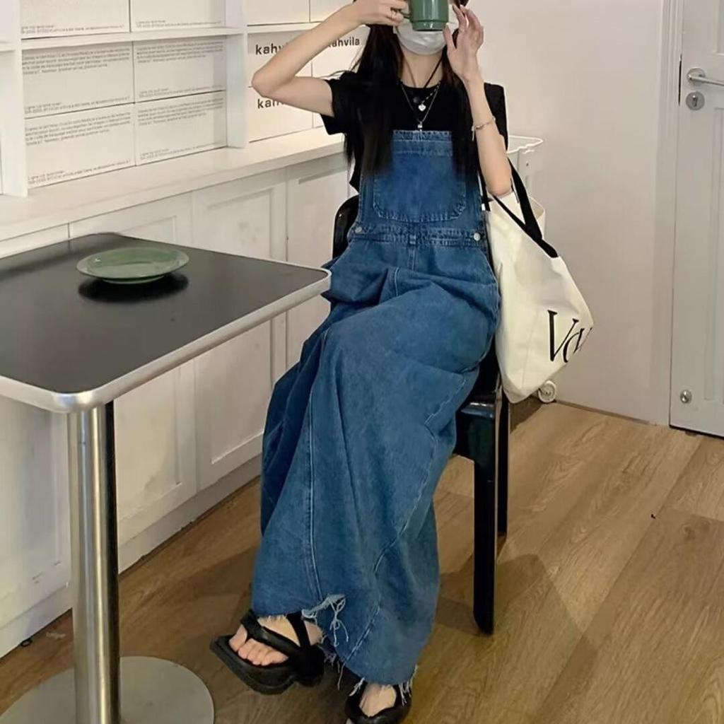 Damen Denim Altersreduzierendes Schlankheitskleid - 2025 Frühling/Sommer Locker Langes Blaues Kleid