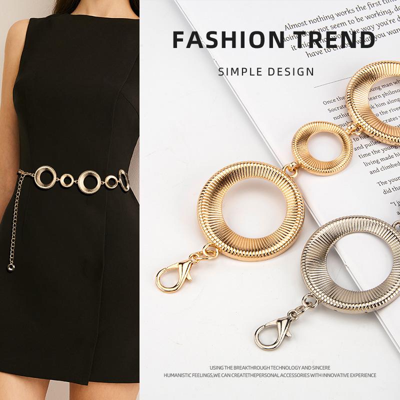 Fashionable and Noble Temperament Metal Waist Chain Women's European and American Dress Ring Accessories Design Belt Women's Style