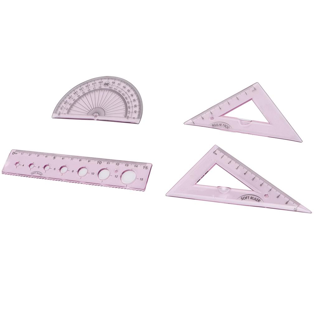 4pcs Ruler Soft Plastic Transparent Cute  Angle Length Measuring Tools for Kids Students Studyin