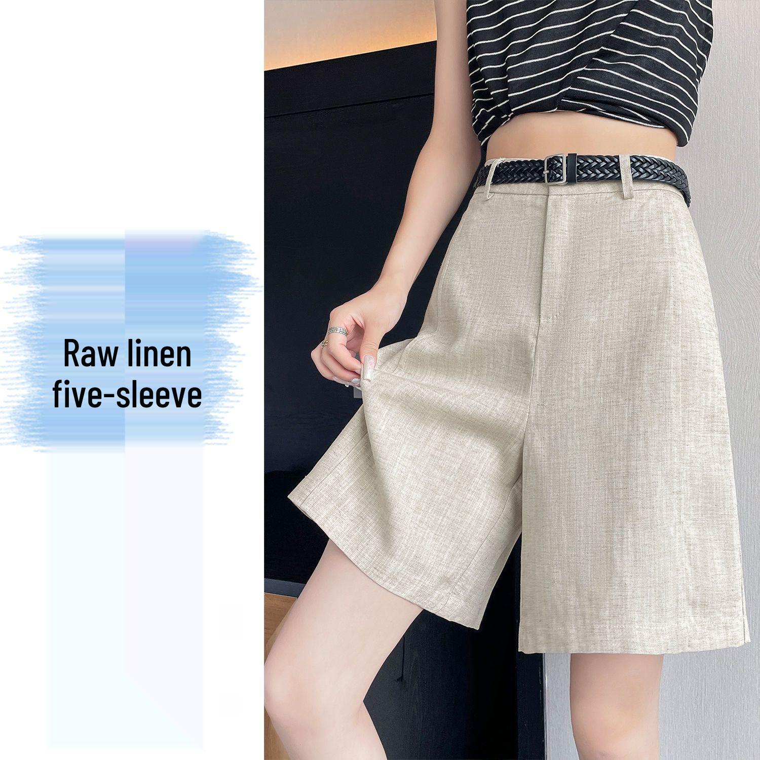 High-Waisted Tencel Linen A-Line Casual Wide-Leg Summer Shorts for Women S (80-95)