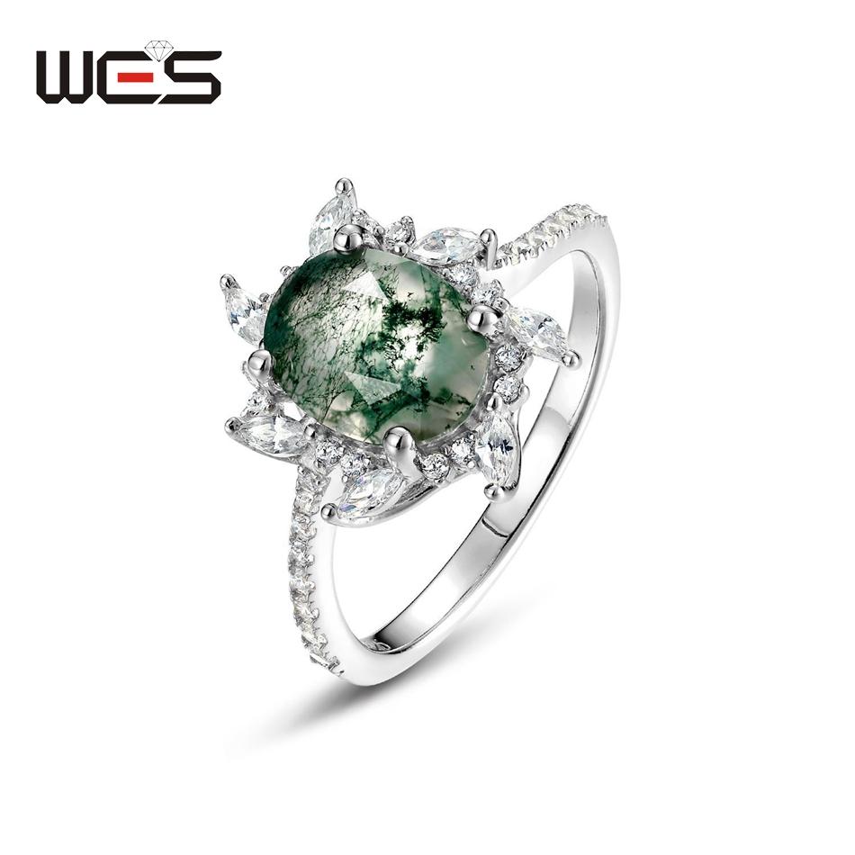WES   CopperNatural Moss Agate Rings 7x9mm Leaf Branch Engagement Ring Boho Forest Unique Jewelry Gift for Women