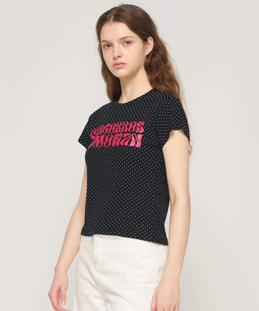 CARGOBROS FOR WOMAN Dot Pattern Short Sleeve T-Shirt (Black)