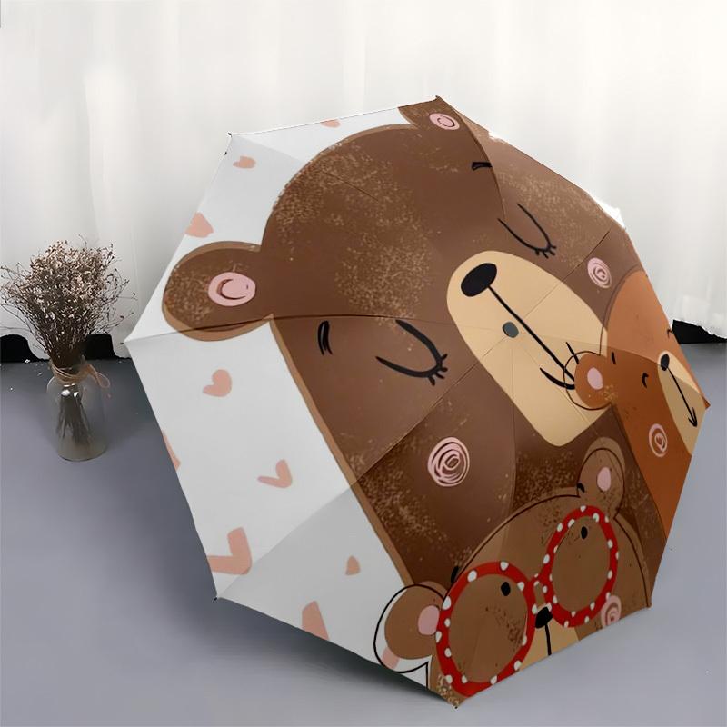 1pc Bear Family Love Heart Illustration Umbrella with Plastic Handle,Suitable for All Seasons Home Travel Outdoor UmbrellaDD098