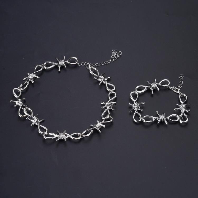 Punk Jewelry Set Barbed Wire Brambles Necklace Bracelet for Motorcyclists Bikers